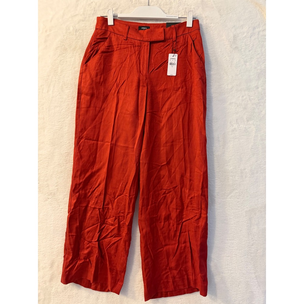 Express Editor Relaxed Trouser Mid Rise Red Wide Leg Pants NWT Size 4S 4 Short